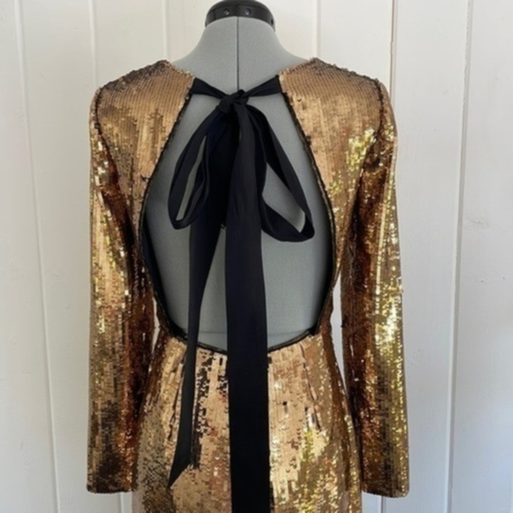 Amsale Sequin Open Back Bow Mini Dress